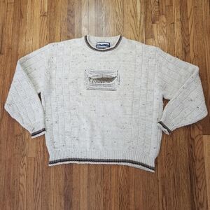 Shenandoah Vintage Mens Sweater Size XL Kyak Boat Crewneck Knitt Cream Tan 90s